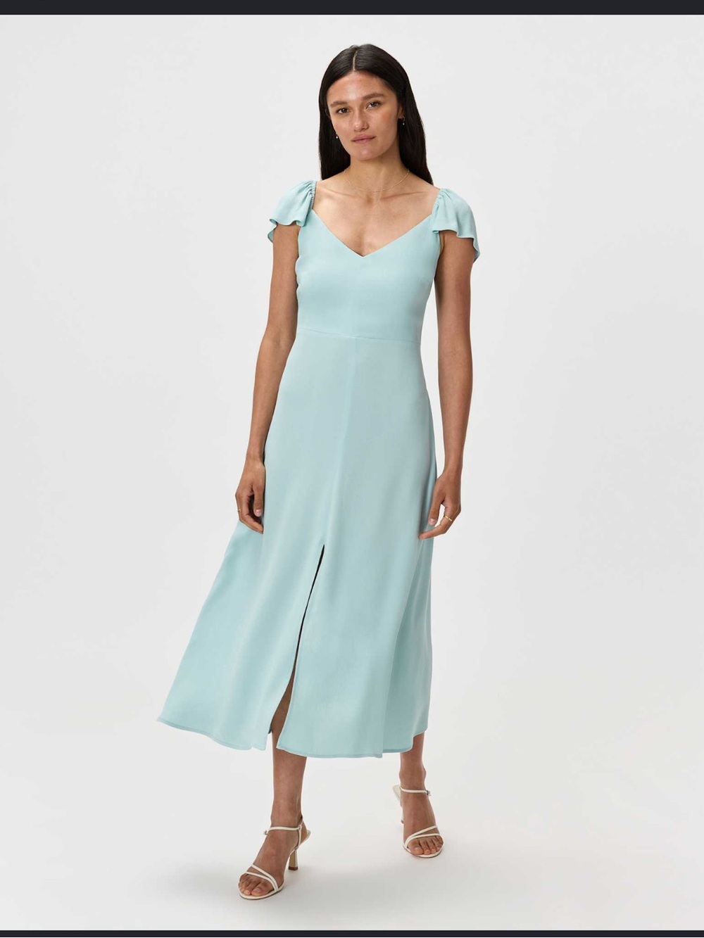Quince Lightweight Crepe Flutter Sleeve V-neck Midi Dress XL New with Tags